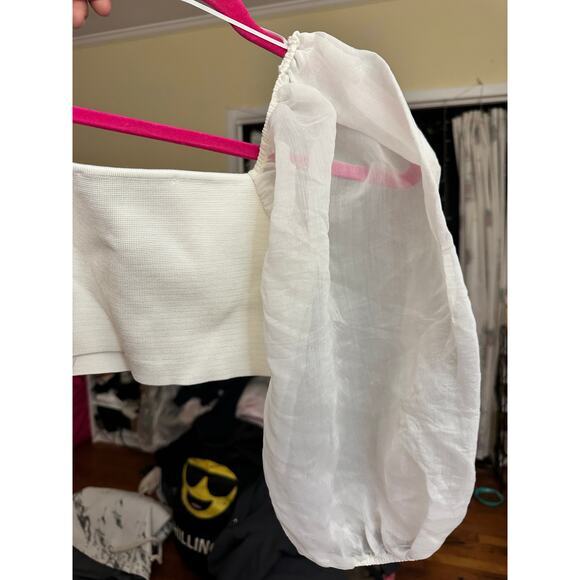 Zara Puff Organza Knit Top White Size Medium Bloggers‎ Favorite Feminine - Picture 3 of 7